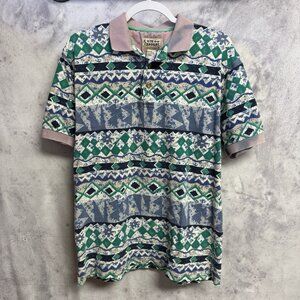 Vintage Cotton Traders Aztec Polo Shirt Mens Medium 20x27